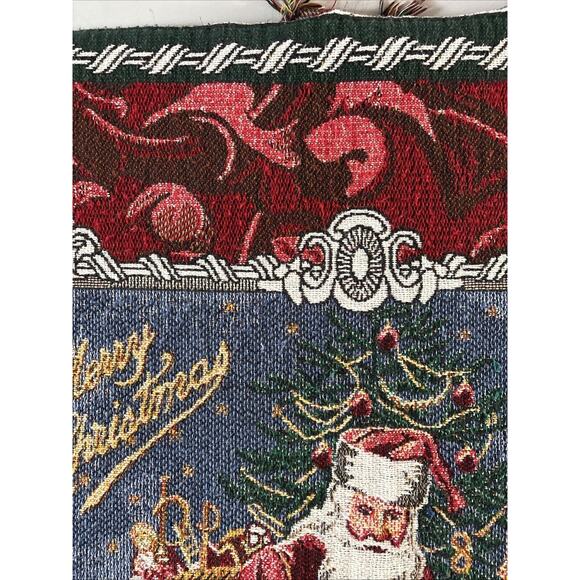 Hmk Woven Tapestry Throw Blanket Christmas Holiday Santa Victorian 42x50 Vintage - Picture 4 of 12